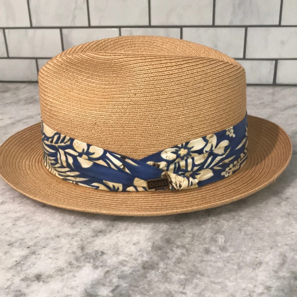 Dobbs Rosebud Straw Fedora Vintage 79 Sand Excellent size 7 1/2 - Picture 1 of 11